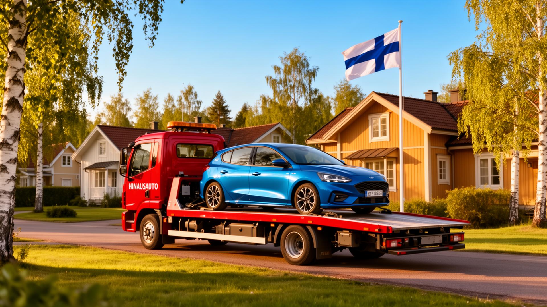 Hinausauto noutamassa rikkinäistä autoa Suomessa